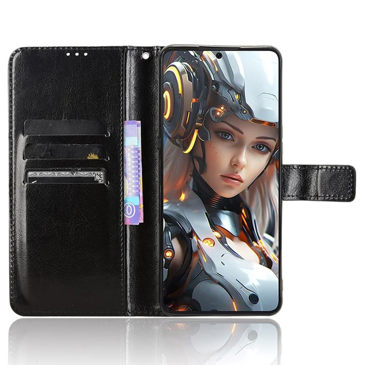 Für Cubot Max 5 Hülle Crazy Horse Textur PU Leder Handyhülle - Schwarz
