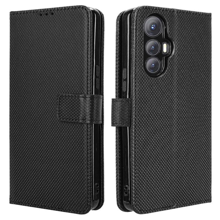 Capa para Cubot Max 5 de couro PU com textura de diamante e carteira - Preta