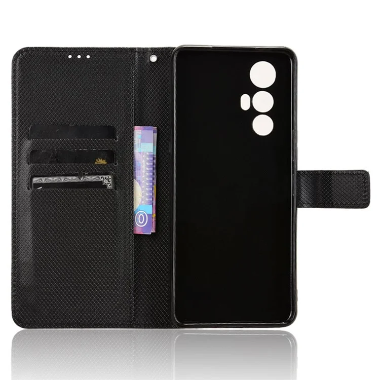 Capa para Cubot Max 5 de couro PU com textura de diamante e carteira - Preta