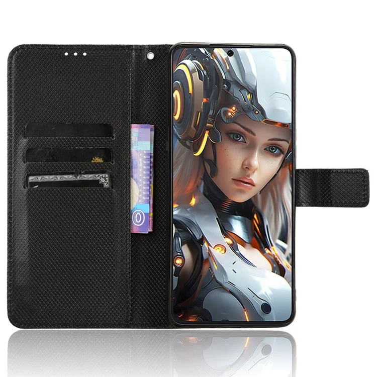 Capa para Cubot Max 5 de couro PU com textura de diamante e carteira - Preta