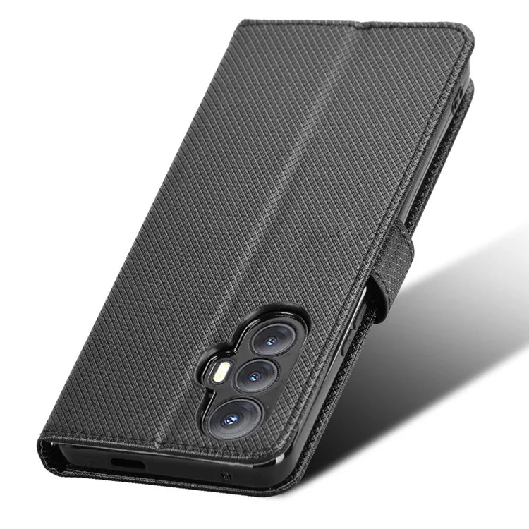Capa para Cubot Max 5 de couro PU com textura de diamante e carteira - Preta