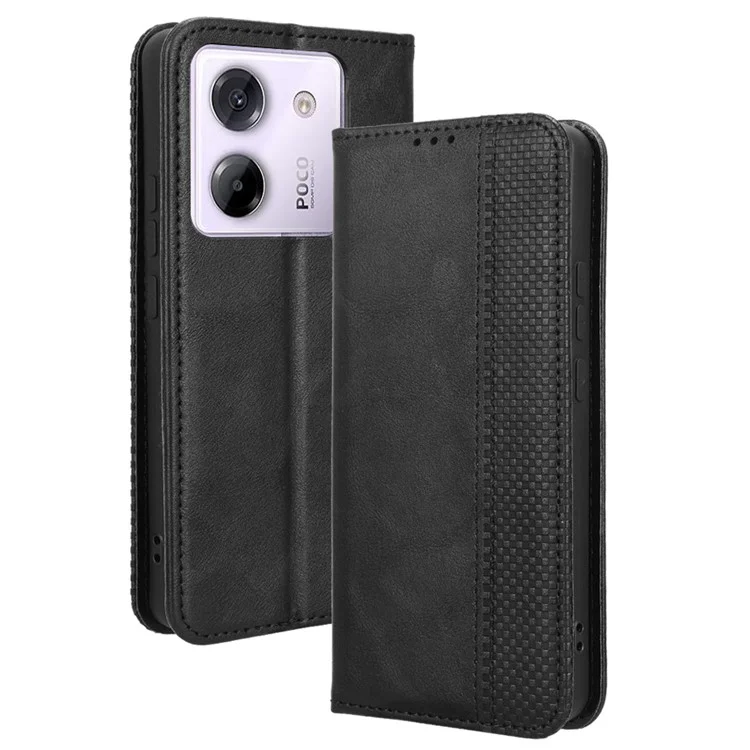 Für Xiaomi Poco M7 Pro 5G Lederhülle Geldbörse Ständer Retro-Textur Handyhülle - Schwarz