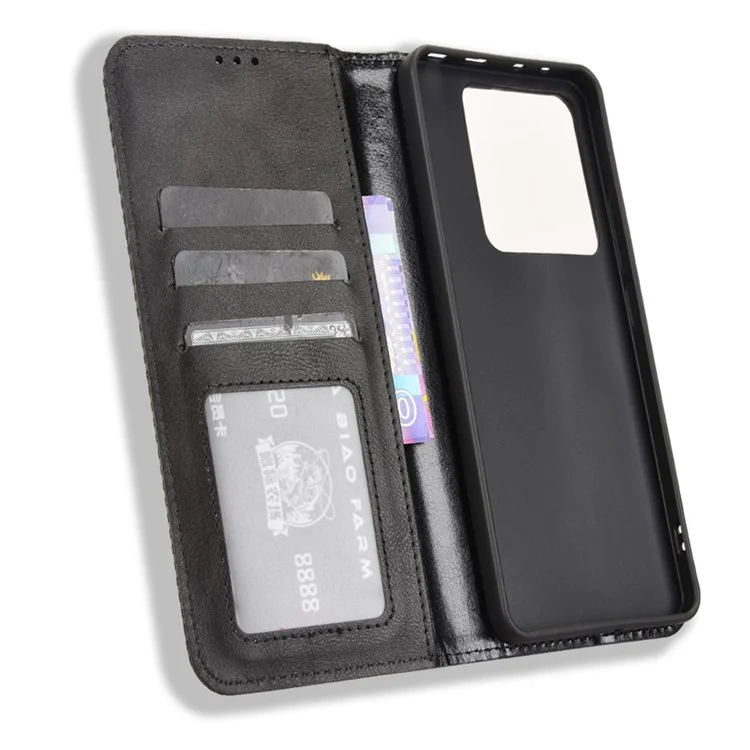 Für Xiaomi Poco M7 Pro 5G Lederhülle Geldbörse Ständer Retro-Textur Handyhülle - Schwarz