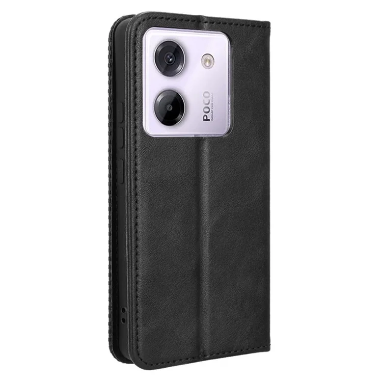 Für Xiaomi Poco M7 Pro 5G Lederhülle Geldbörse Ständer Retro-Textur Handyhülle - Schwarz