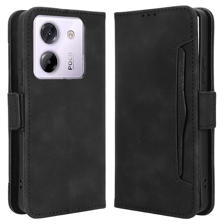 Capa de couro com múltiplos compartimentos para cartão para o Xiaomi Poco M7 Pro 5G - Preto