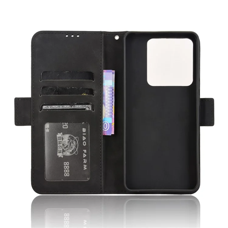 Capa de couro com múltiplos compartimentos para cartão para o Xiaomi Poco M7 Pro 5G - Preto