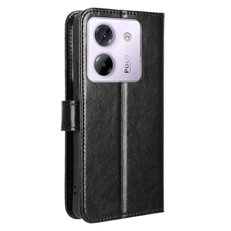 Til Xiaomi Poco M7 Pro 5G Case Crazy Horse-struktur PU-læder telefonwalletdæksel - Sort