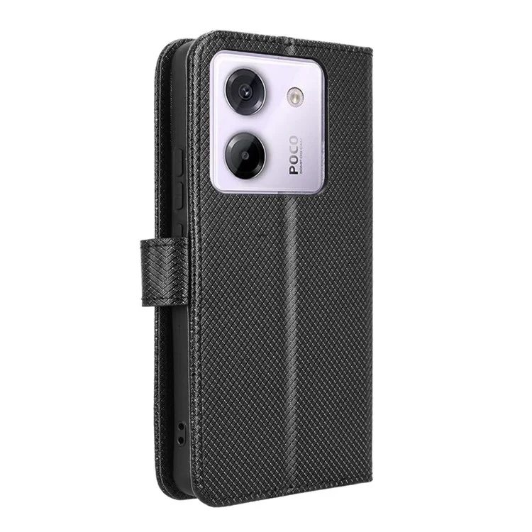 Для Xiaomi Poco M7 Pro 5G чехол из искусственной кожи с текстурой бриллианта, чехол-кошелек для телефона - черный
