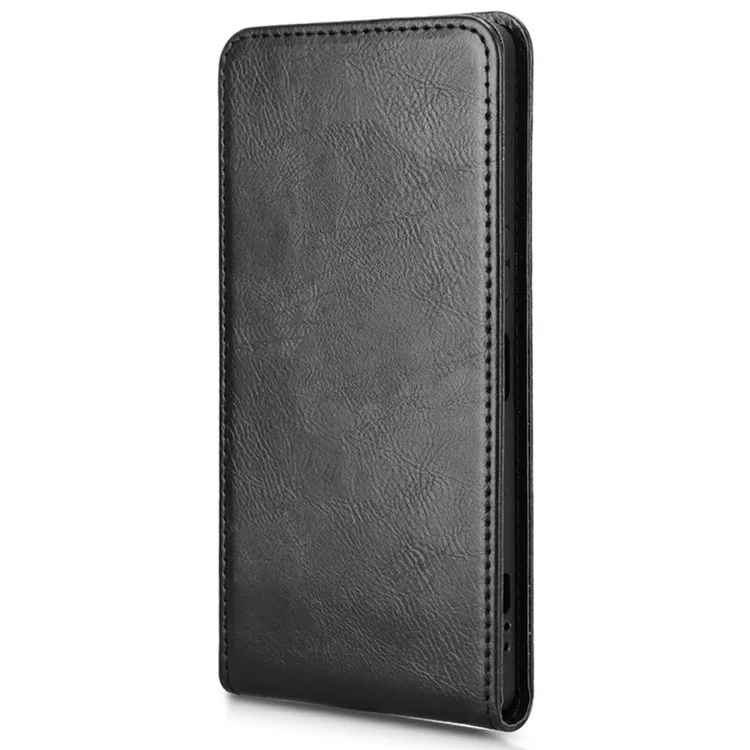 For Sony Xperia 1 V Case with Card Slot Magnetic Vertical Flip Leather Phone Cover - Black