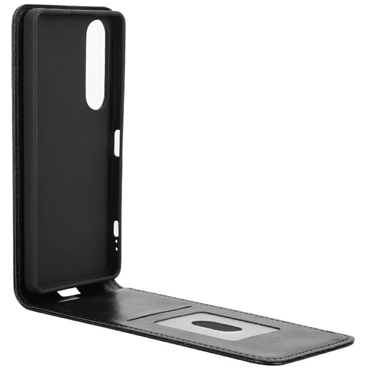 For Sony Xperia 1 V Case with Card Slot Magnetic Vertical Flip Leather Phone Cover - Black