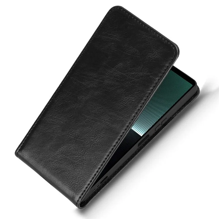For Sony Xperia 1 V Case with Card Slot Magnetic Vertical Flip Leather Phone Cover - Black