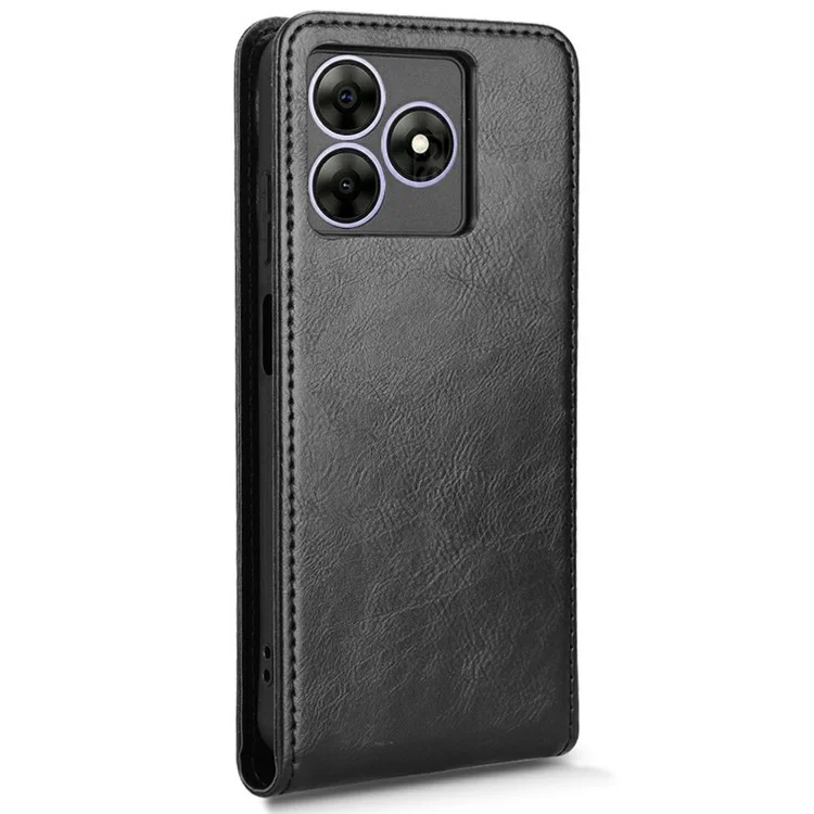 Lederhülle für Blackview Wave 8 / Wave 8C / Oscal Flat 2 mit Kartenschlitz, magnetischem vertikalem Klapptelefon-Cover - Schwarz