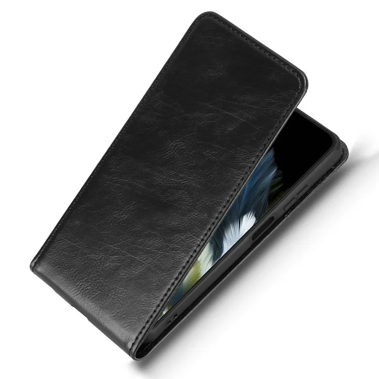 Lederhülle für Blackview Wave 8 / Wave 8C / Oscal Flat 2 mit Kartenschlitz, magnetischem vertikalem Klapptelefon-Cover - Schwarz