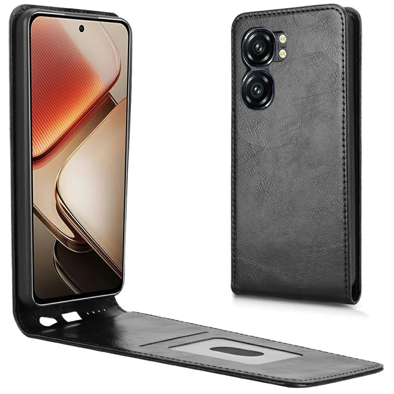 For Oukitel C58 Pro  /  C58 Case with Card Slot Magnetic Vertical Flip Leather Phone Cover - Black