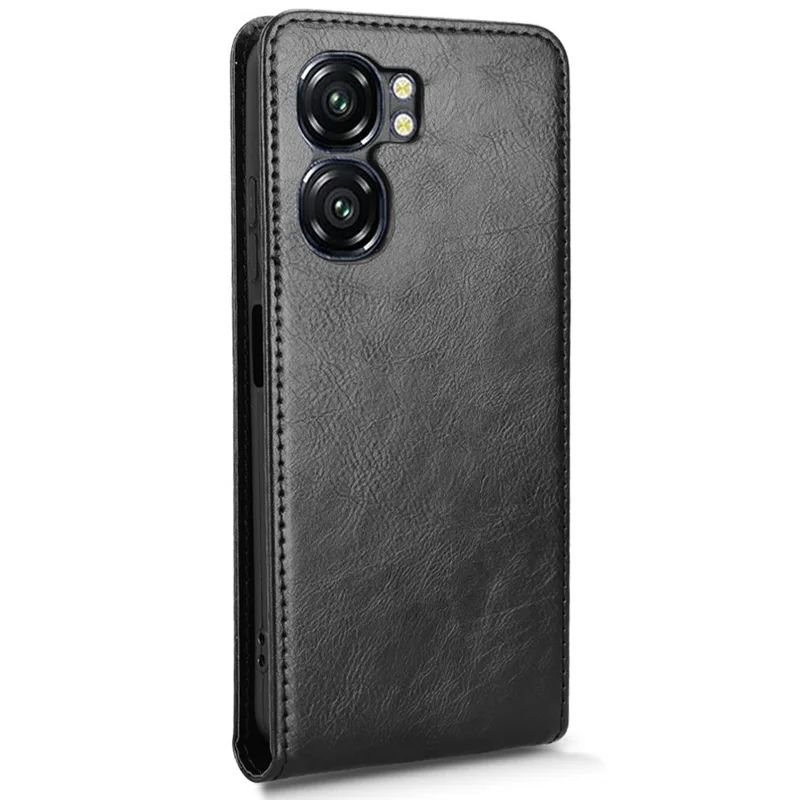 For Oukitel C58 Pro  /  C58 Case with Card Slot Magnetic Vertical Flip Leather Phone Cover - Black