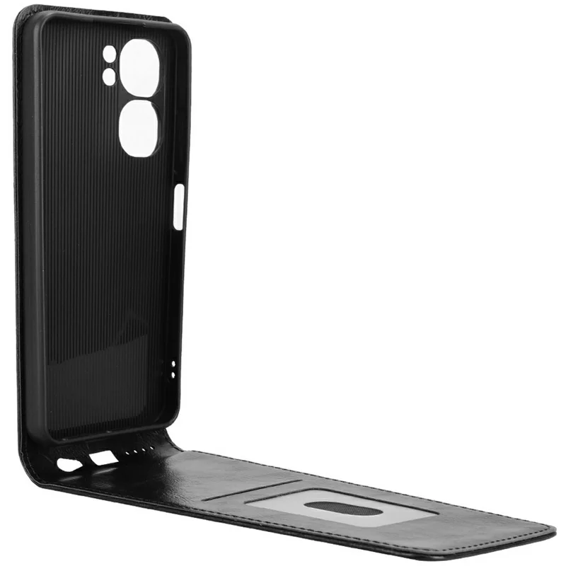 For Oukitel C58 Pro  /  C58 Case with Card Slot Magnetic Vertical Flip Leather Phone Cover - Black