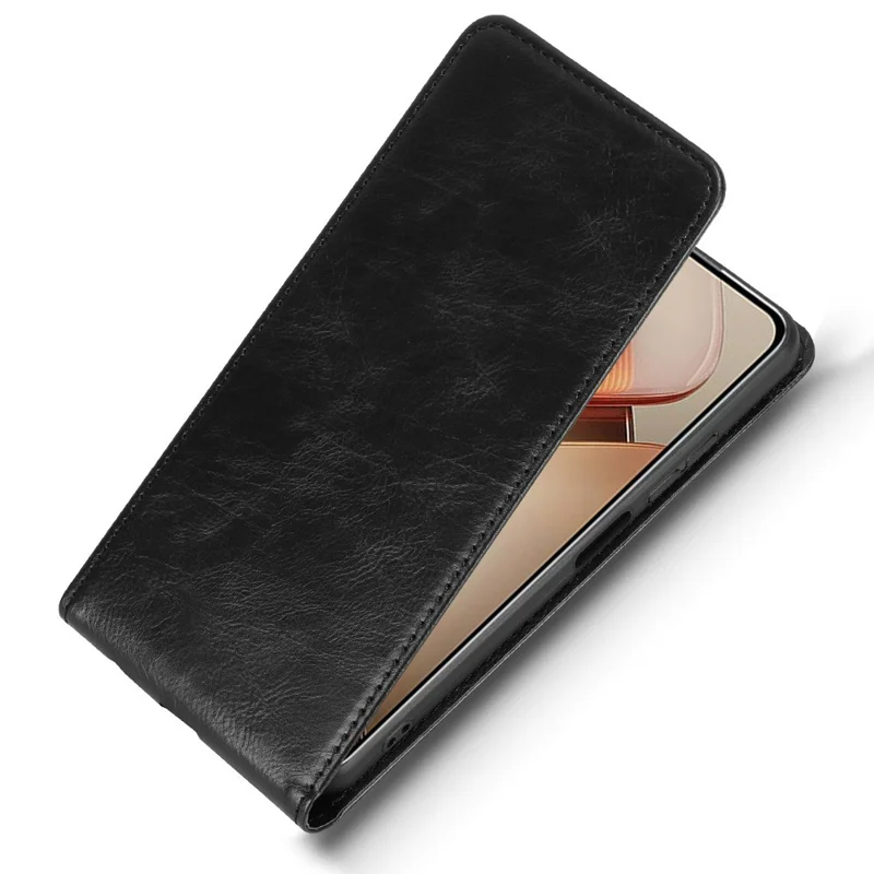 For Oukitel C58 Pro  /  C58 Case with Card Slot Magnetic Vertical Flip Leather Phone Cover - Black