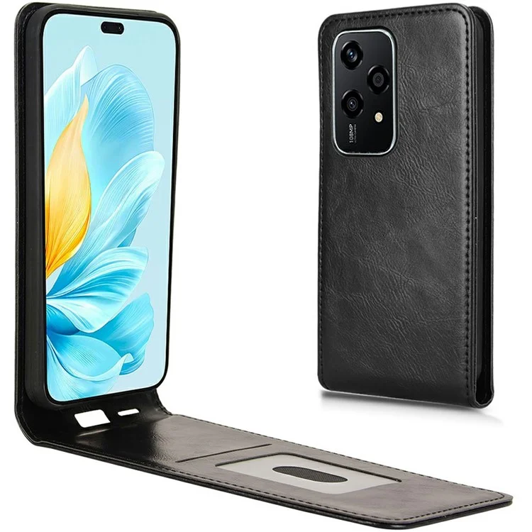 For Honor 200 Lite Case with Card Slot Magnetic Vertical Flip Leather Phone Cover - Black
