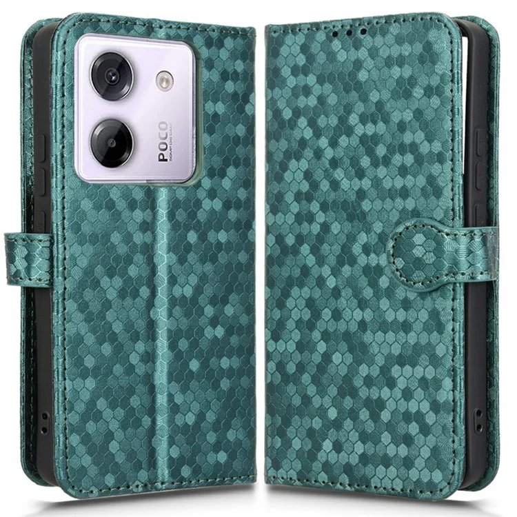 Étui portefeuille pour Xiaomi Poco M7 Pro 5G / Redmi Note 14 4G, motif à points, impression en cuir PU, protection pour téléphone - Vert