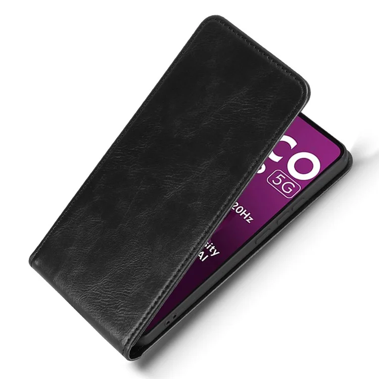 Étui pour Xiaomi Poco M7 Pro 5G / Redmi Note 14 4G avec fente pour carte, rabat magnétique vertical en cuir - Noir