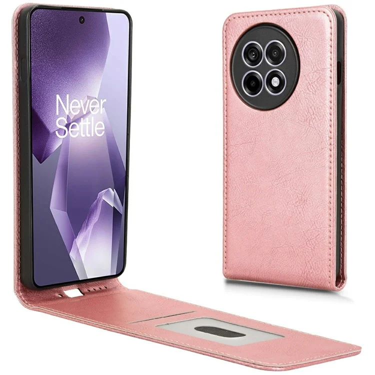 Capa de couro para OnePlus 13R 5G / Ace 5 5G / Ace 5 Pro 5G com slot para cartão, capa de telefone magnética com flip vertical - Ouro Rosa