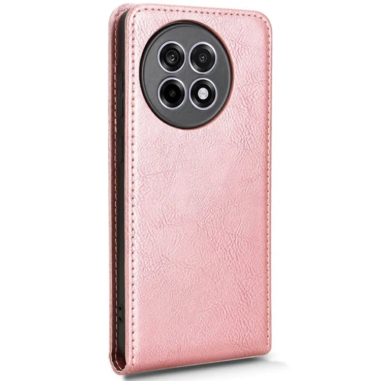 Capa de couro para OnePlus 13R 5G / Ace 5 5G / Ace 5 Pro 5G com slot para cartão, capa de telefone magnética com flip vertical - Ouro Rosa