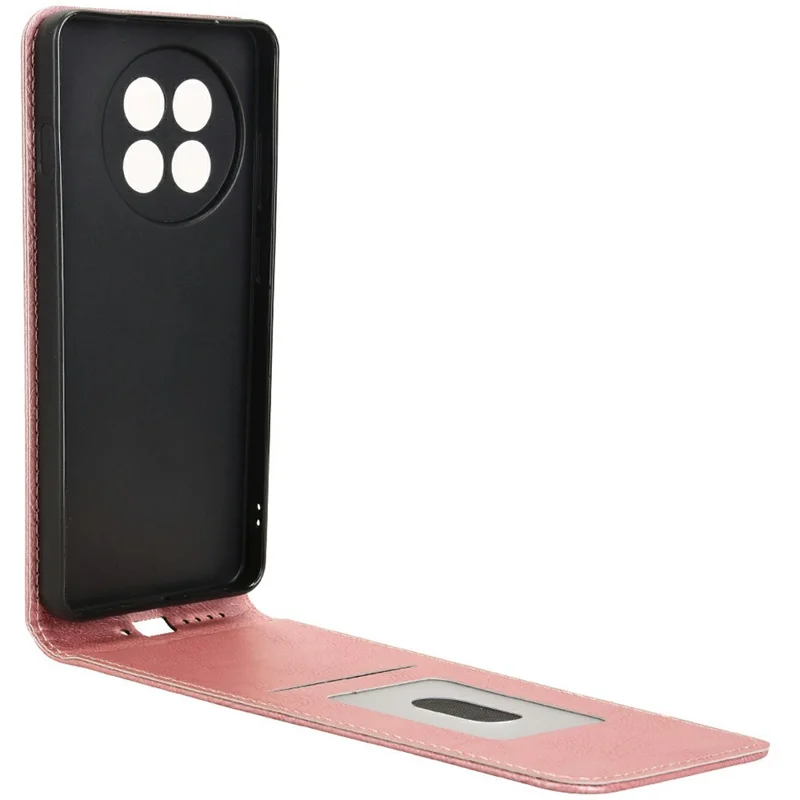 Capa de couro para OnePlus 13R 5G / Ace 5 5G / Ace 5 Pro 5G com slot para cartão, capa de telefone magnética com flip vertical - Ouro Rosa