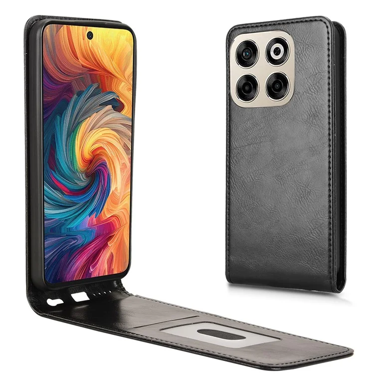 For ZTE Blade V70 Case with Card Slot Magnetic Vertical Flip Leather Phone Cover - Black