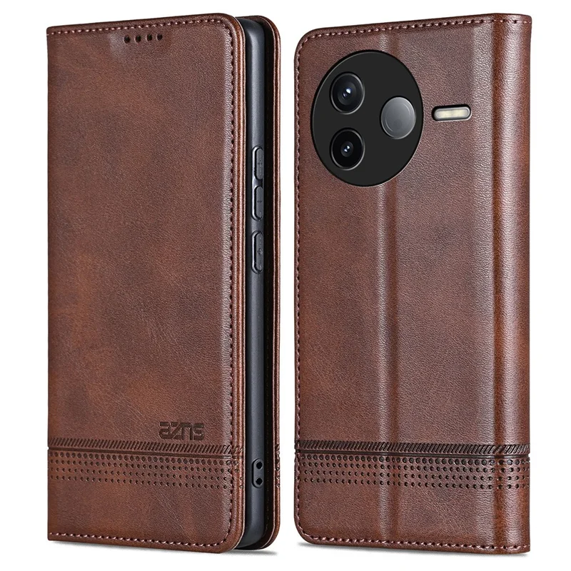 AZNS til Xiaomi Poco F7 Pro 5G / Redmi K80 5G Taske Kødstofstruktur PU Læder Wallet Telefonbeskyttelse - Kaffe