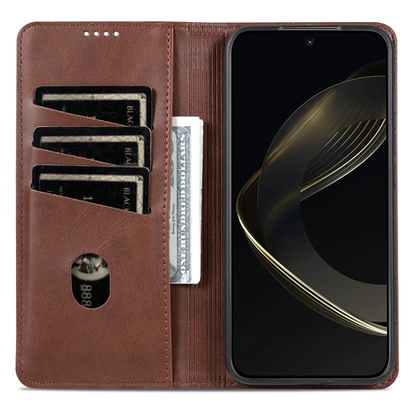 AZNS til Xiaomi Poco F7 Pro 5G / Redmi K80 5G Taske Kødstofstruktur PU Læder Wallet Telefonbeskyttelse - Kaffe