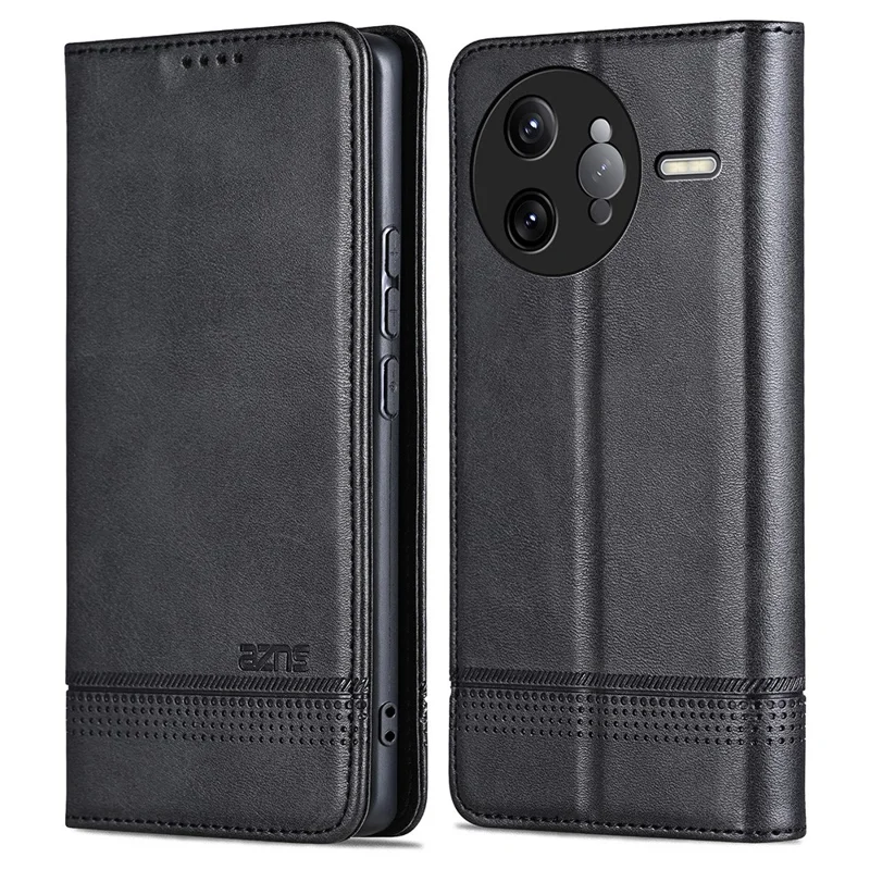 AZNS For Xiaomi Poco F7 Ultra 5G / Redmi K80 Pro 5G Case Cowhide Texture PU Leather Wallet Phone Cover - Black