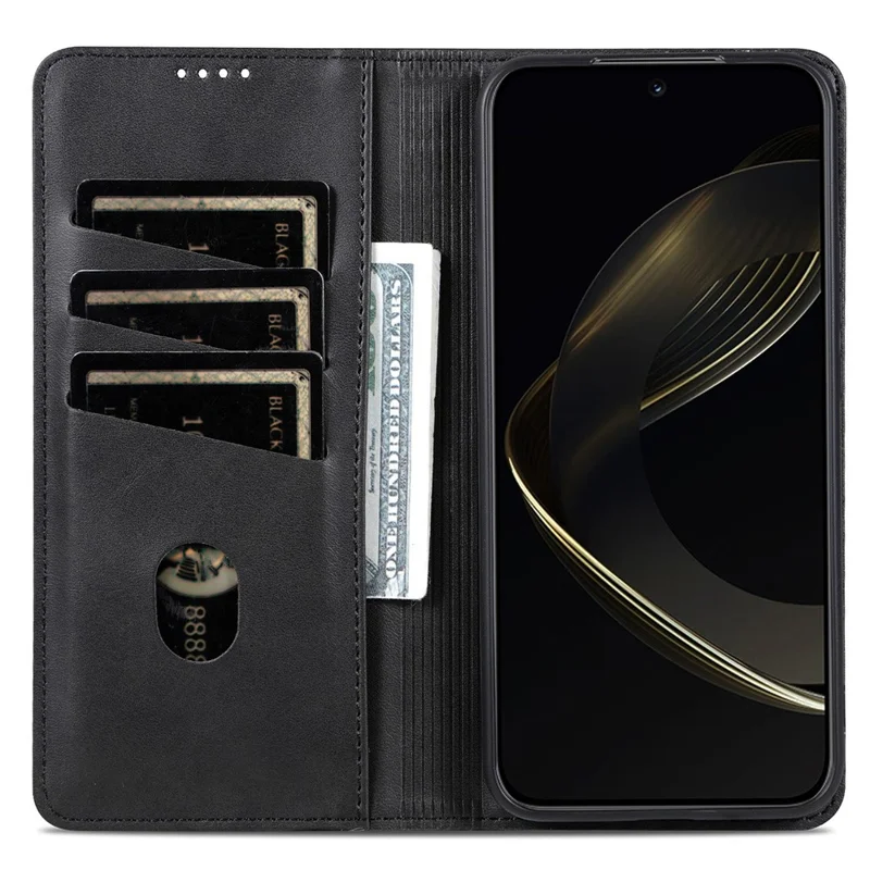 AZNS For Xiaomi Poco F7 Ultra 5G / Redmi K80 Pro 5G Case Cowhide Texture PU Leather Wallet Phone Cover - Black