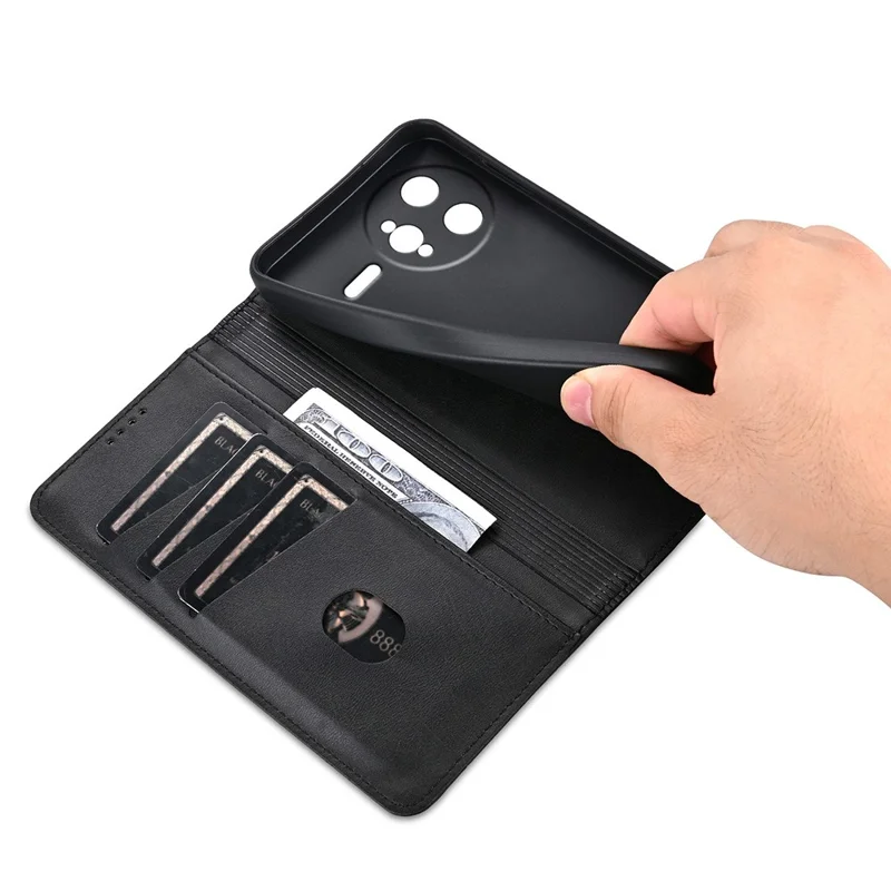 AZNS For Xiaomi Poco F7 Ultra 5G / Redmi K80 Pro 5G Case Cowhide Texture PU Leather Wallet Phone Cover - Black