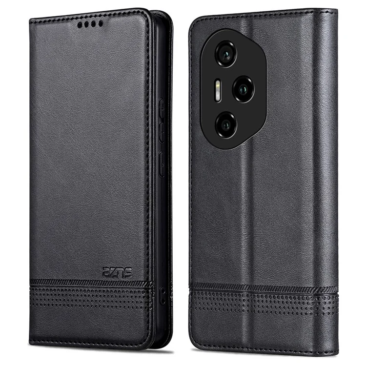 AZNS For Honor 300 Pro Case Custodia in pelle di vacchetta con texture - Nero
