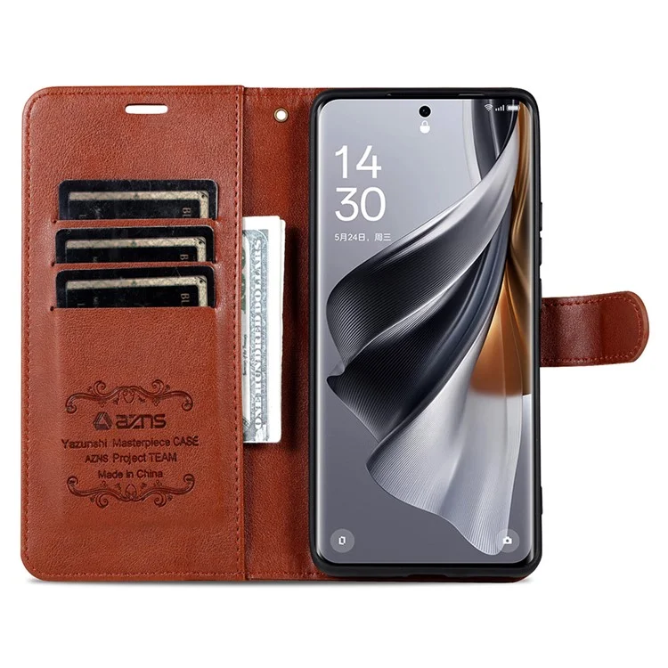 AZNS Für Oppo A5 Pro 5G Hülle Anti-Kratzer PU-Leder Ständer Brieftasche Handyhülle - Braun