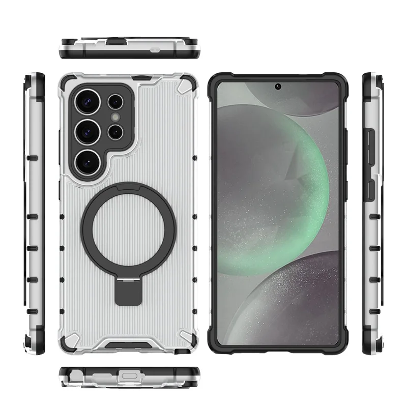 Для Samsung Galaxy S25 чехол с подставкой PC+TPU чехол для телефона совместимый с MagSafe - прозрачный