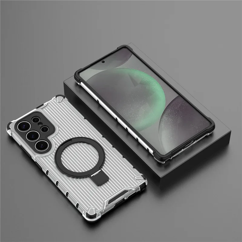 Для Samsung Galaxy S25 чехол с подставкой PC+TPU чехол для телефона совместимый с MagSafe - прозрачный