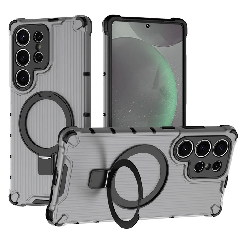For Samsung Galaxy S25 Case with Kickstand PC+TPU Phone Cover Magnetic Case - Grey