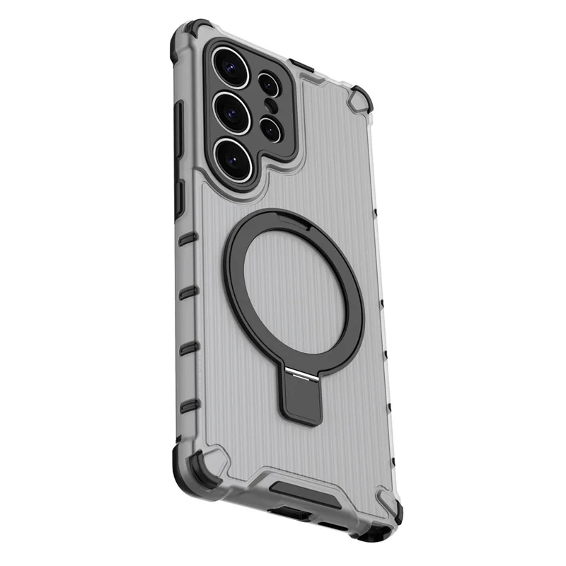 For Samsung Galaxy S25 Case with Kickstand PC+TPU Phone Cover Magnetic Case - Grey