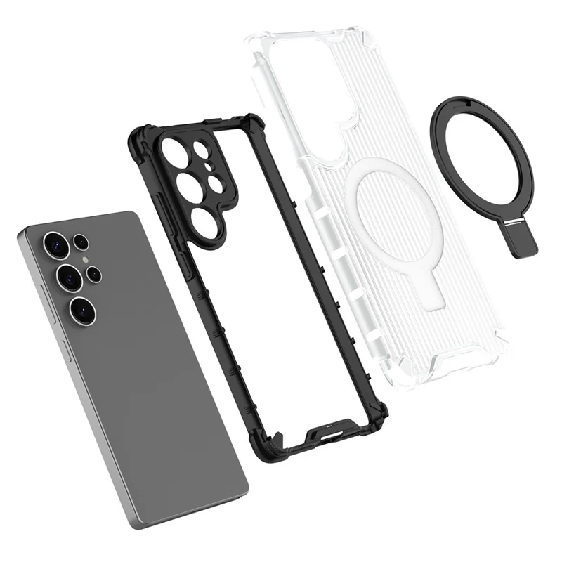 For Samsung Galaxy S25 Case with Kickstand PC+TPU Phone Cover Magnetic Case - Grey