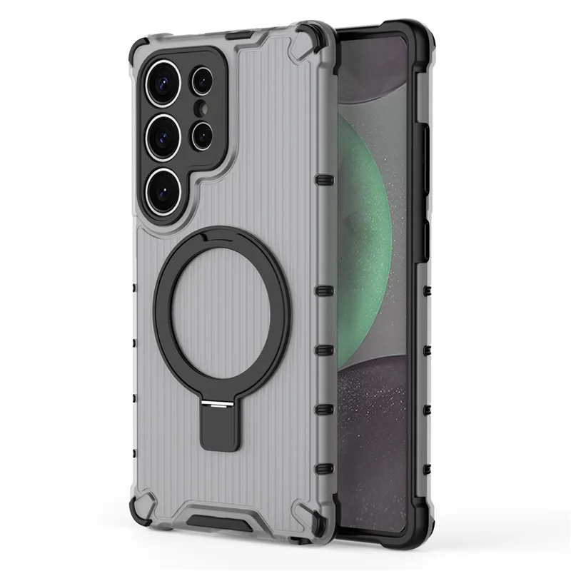 For Samsung Galaxy S25 Case with Kickstand PC+TPU Phone Cover Magnetic Case - Grey