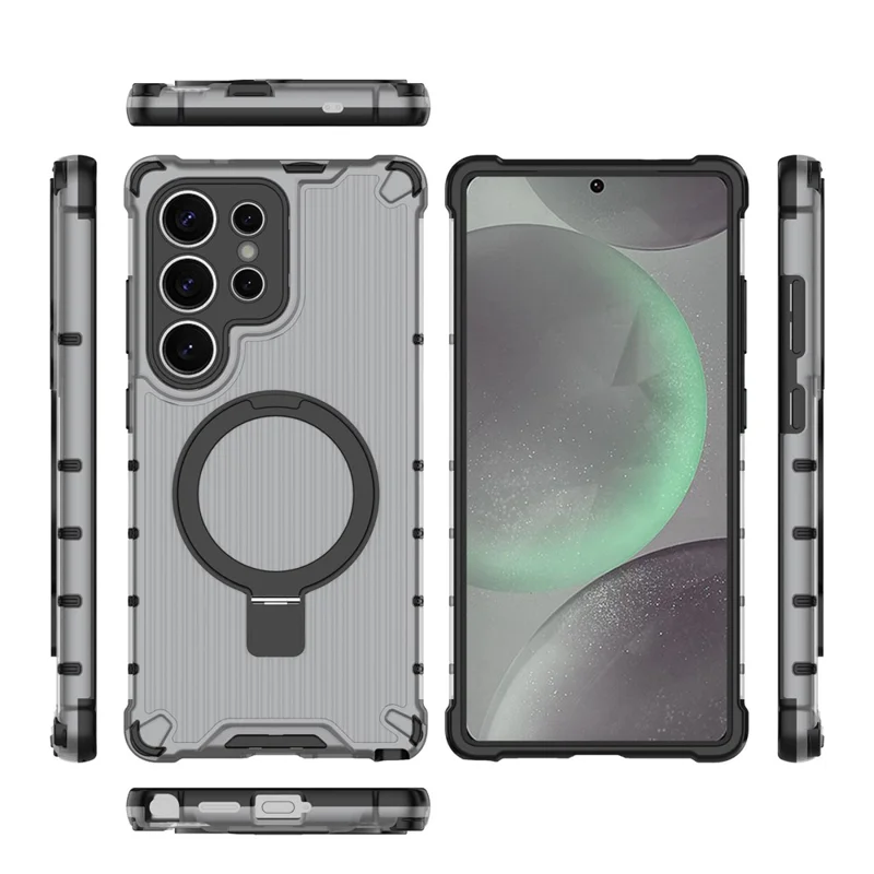 For Samsung Galaxy S25 Case with Kickstand PC+TPU Phone Cover Magnetic Case - Grey