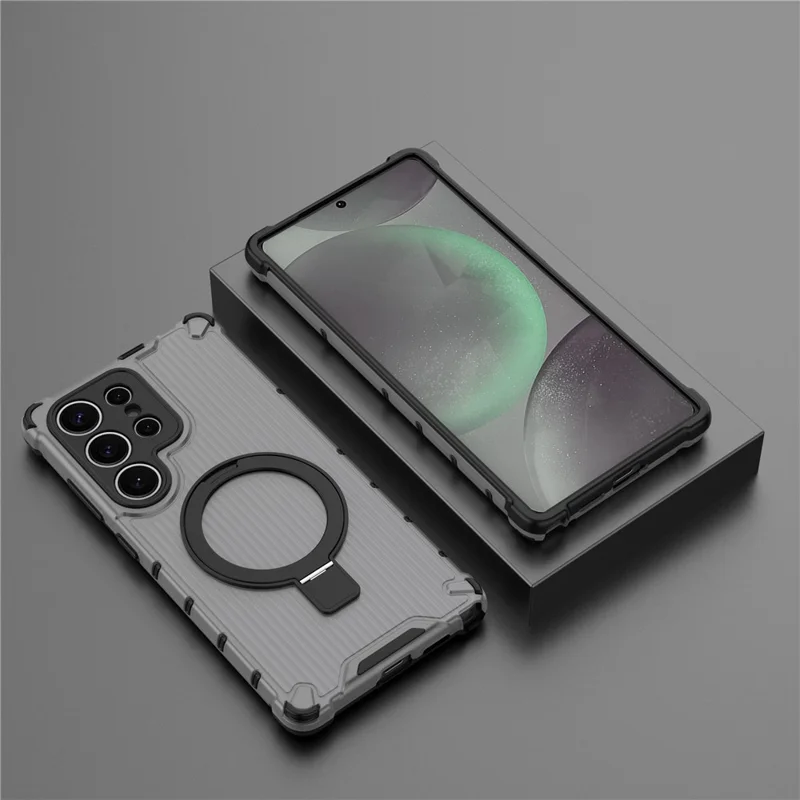 For Samsung Galaxy S25 Case with Kickstand PC+TPU Phone Cover Magnetic Case - Grey