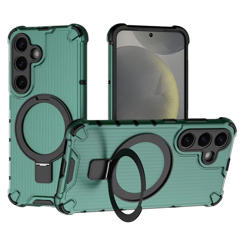 For Samsung Galaxy S25+ Case with Kickstand PC+TPU Phone Cover Compatible with MagSafe - Green