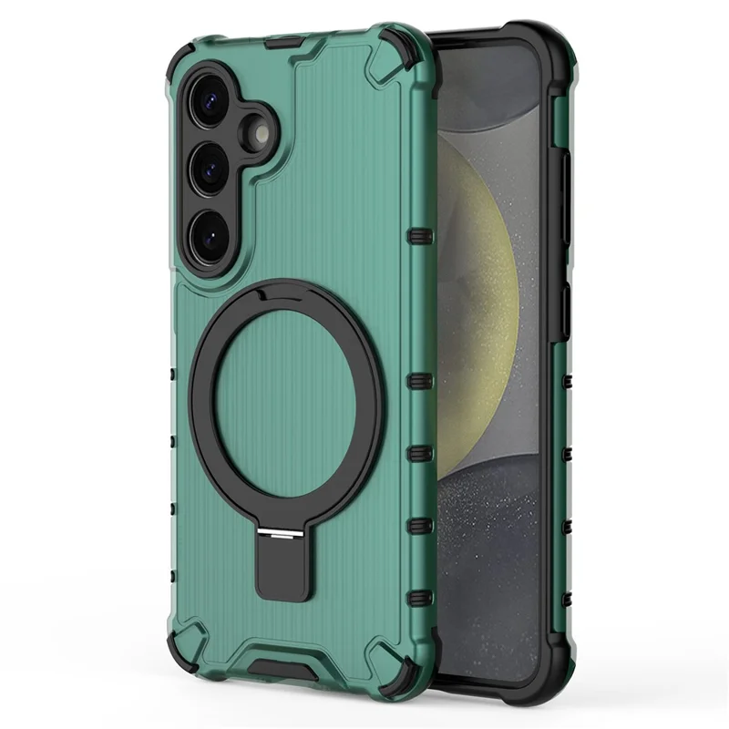For Samsung Galaxy S25+ Case with Kickstand PC+TPU Phone Cover Compatible with MagSafe - Green