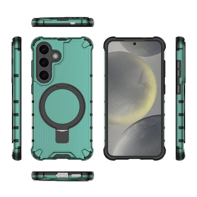 For Samsung Galaxy S25+ Case with Kickstand PC+TPU Phone Cover Compatible with MagSafe - Green