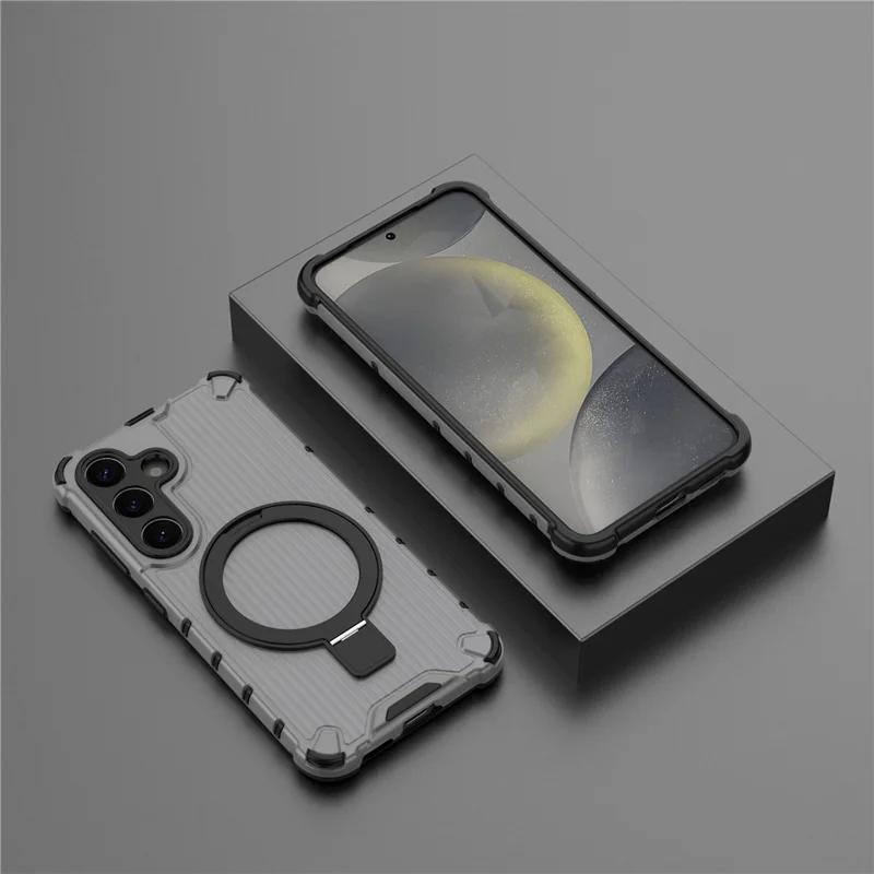 For Samsung Galaxy S25 Ultra Case with Kickstand PC+TPU Phone Cover Compatible with MagSafe - Grey