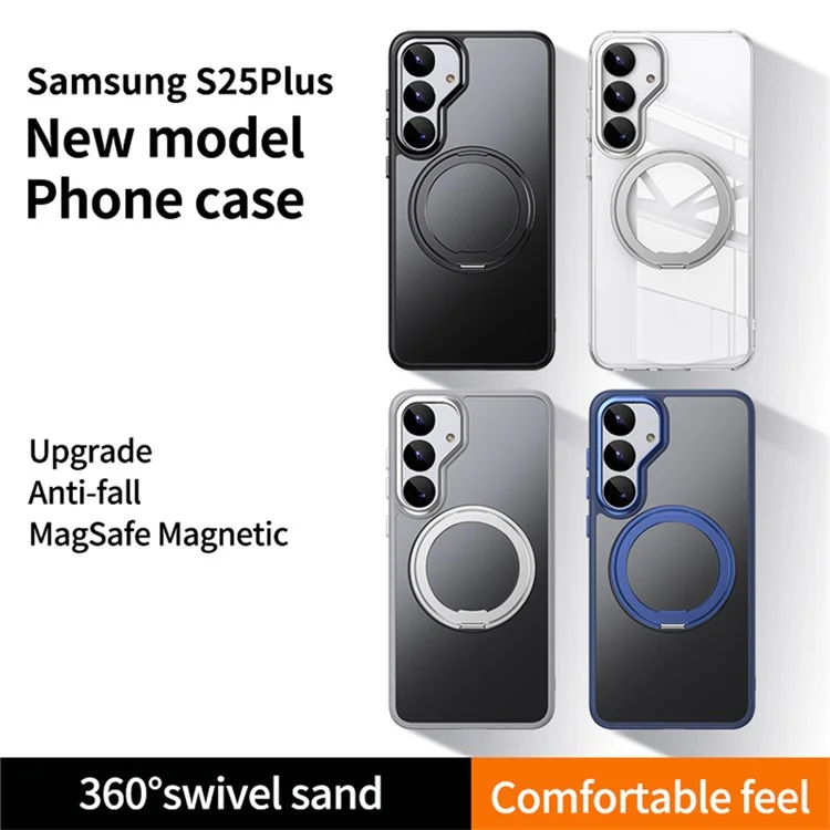 For Samsung Galaxy S25 Case Compatible with MagSafe TPU + Acrylic + Metal Kickstand Matte Phone Cover - Black