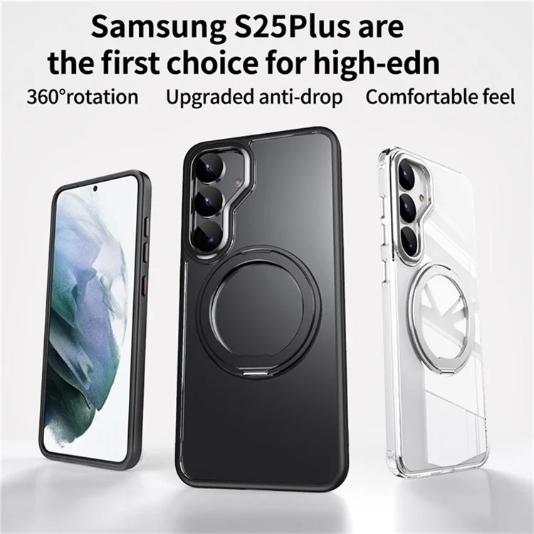 For Samsung Galaxy S25 Case Compatible with MagSafe TPU + Acrylic + Metal Kickstand Matte Phone Cover - Black