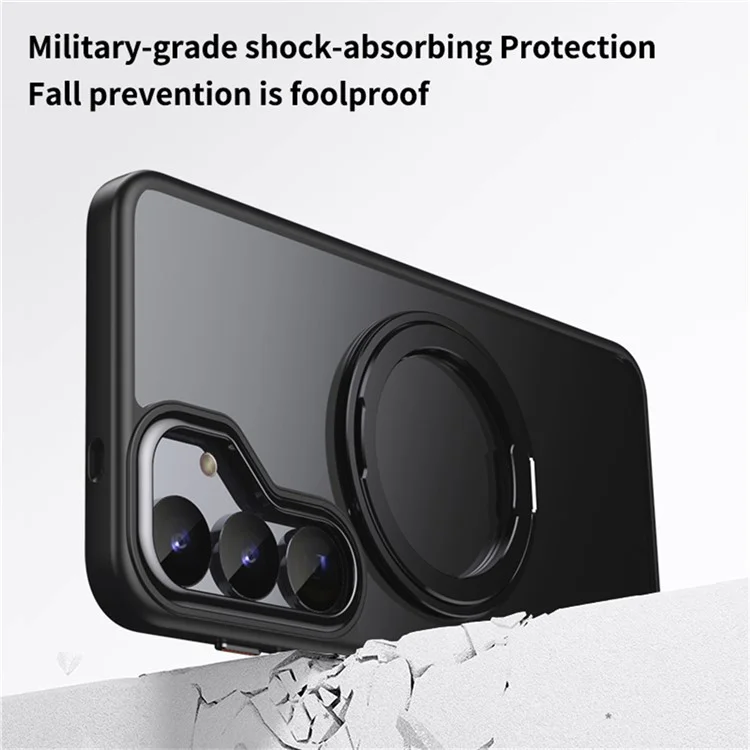 For Samsung Galaxy S25+ Case Compatible with MagSafe TPU + Acrylic + Metal Kickstand Matte Phone Cover - Black